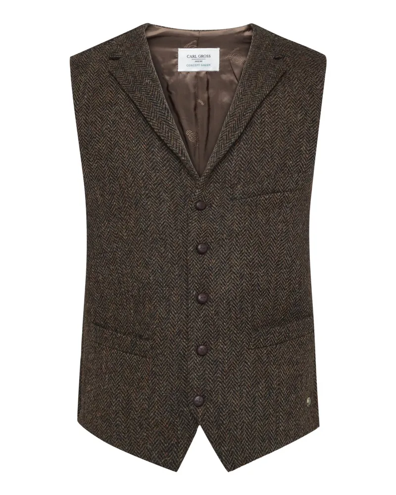 Carl Gross Tweed-Weste aus Schurwolle mit Fischgrätmuster in Braun