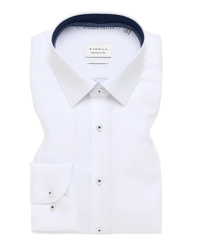 Eterna Bügelfreies Baumwollhemd mit Ausputz, Super Slim Fit in Weiß