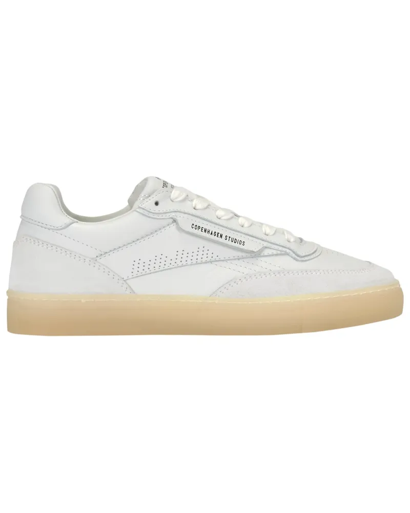 Copenhagen Weißer Leder-Sneaker mit Veloursleder-Details in Offwhite