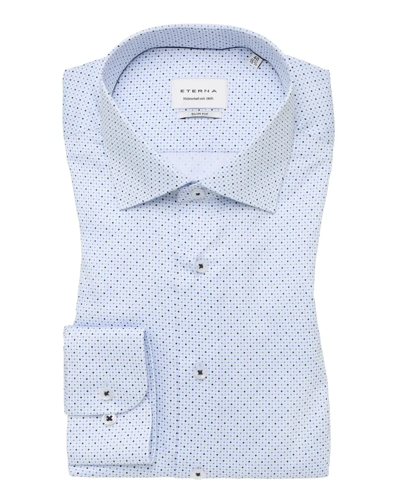 Eterna Bügelfreies Baumwollhemd mit Kleinmuster, Slim Fit in Hellblau