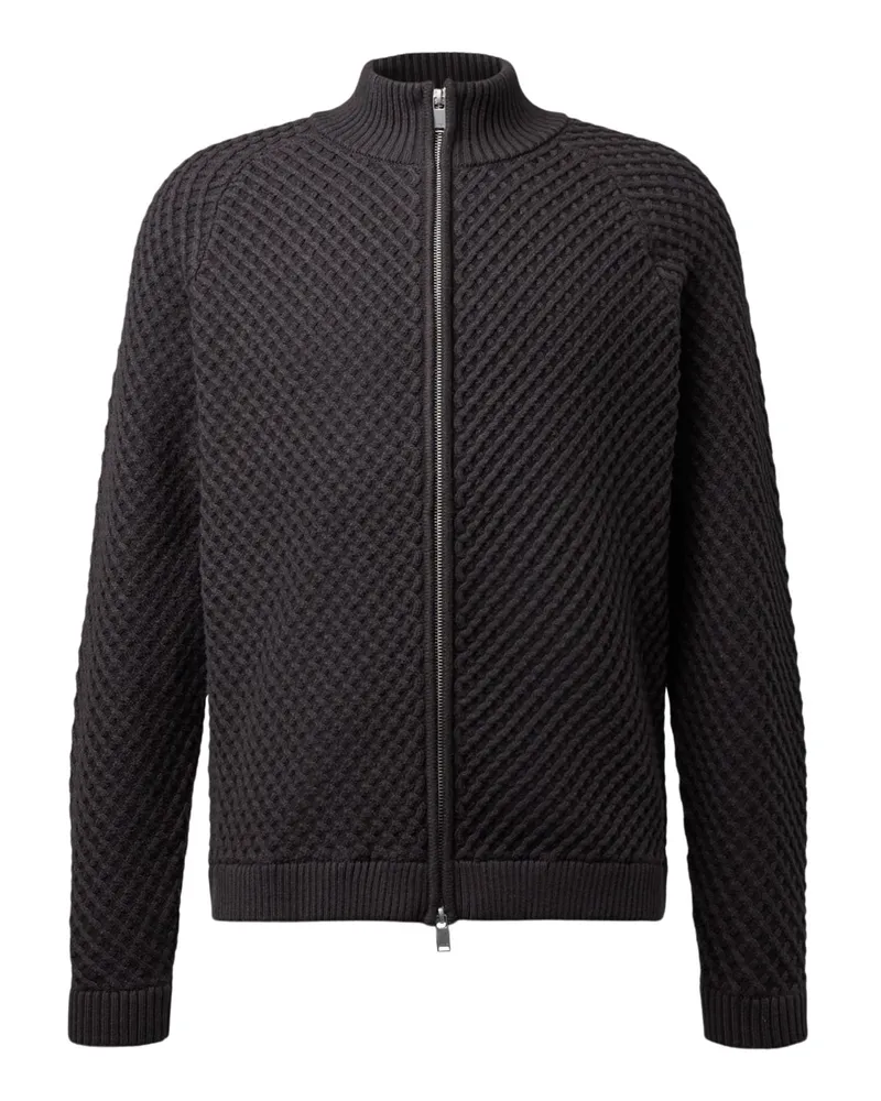 Drykorn Strickjacke mit Rautenstruktur aus einem Baumwoll-Mix in Dunkelbraun