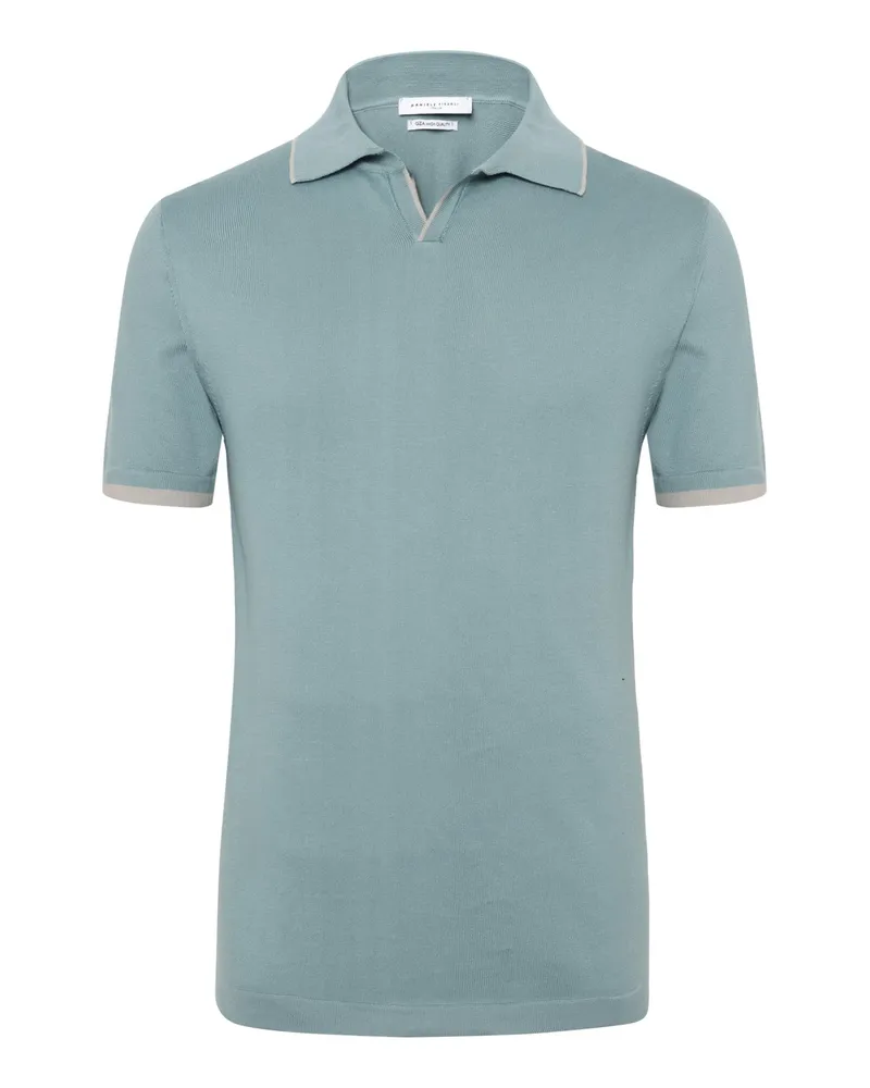 Daniele Fiesoli Softes Poloshirt aus edler Giza-Baumwolle mit Variokragen in Hellblau