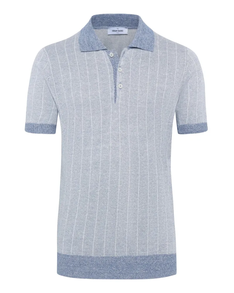 Gran Sasso Poloshirt mit Nadelstreifen aus einem Baumwolle-Leinen-Mix in Hellblau