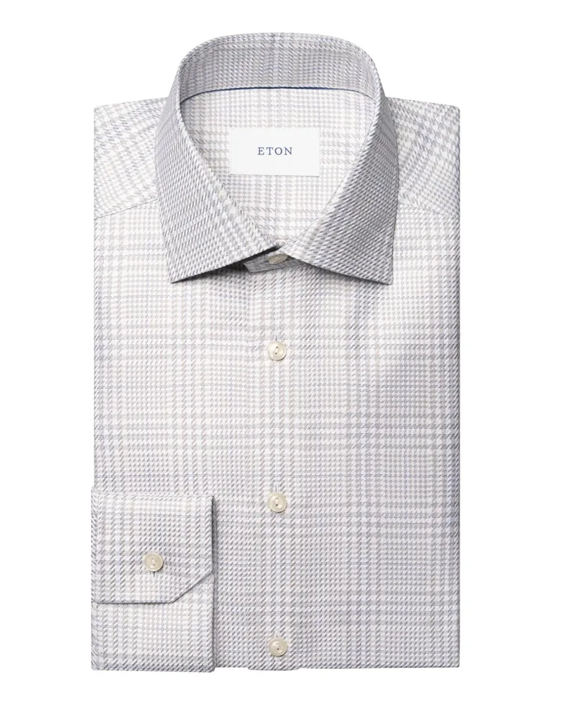 Eton King Twill-Hemd mit großem Karomuster und Kentkragen, Contemporary in Mittelgrau