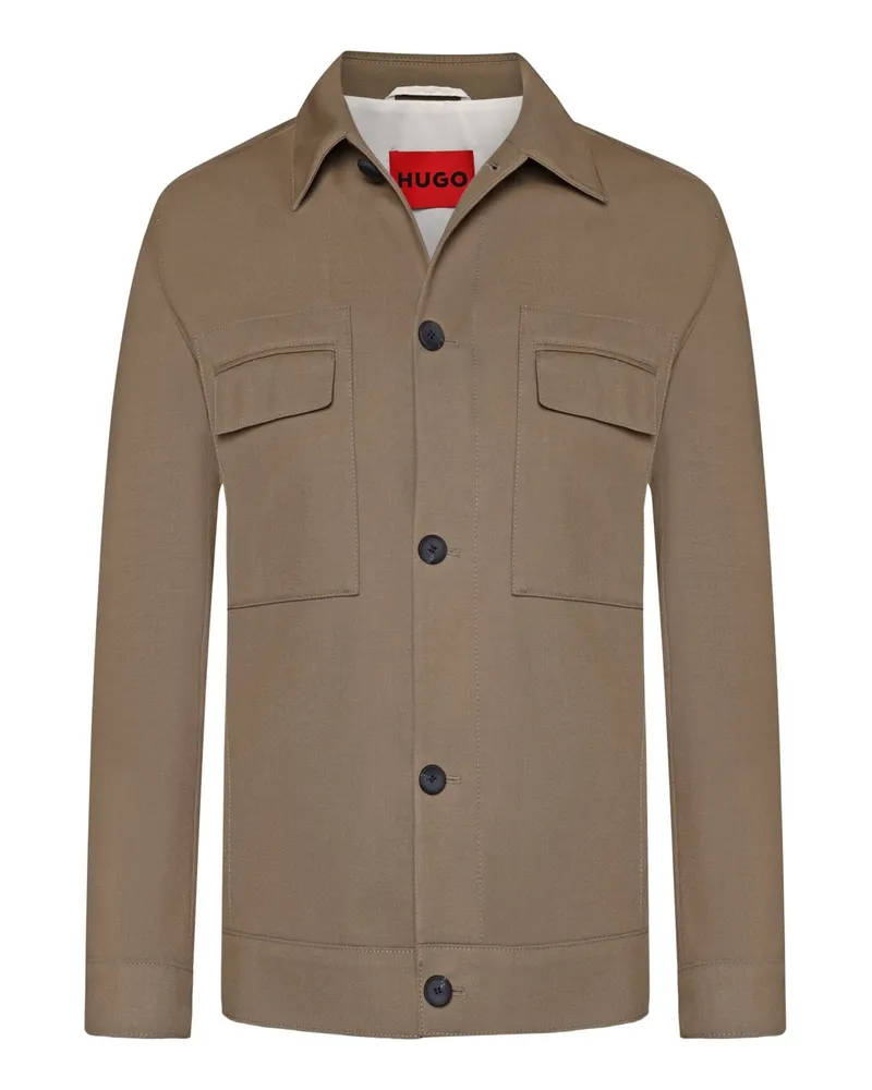 HUGO BOSS Overshirt in dezenter Twill-Qualität aufgesetzten Brusttaschen in Beige