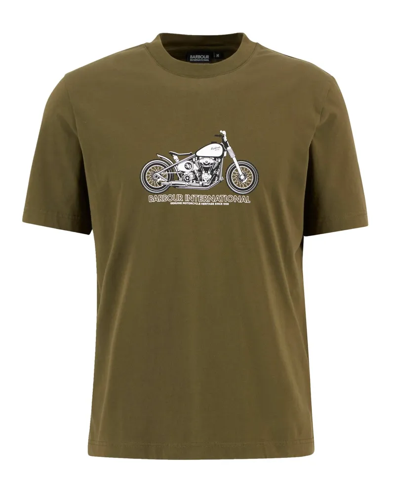 Barbour T-Shirt mit Motorrad-Print, Relaxed Fit in Oliv