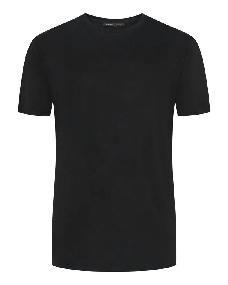 Trusted Handwork Unifarbenes Basic T-Shirt aus Pima-Baumwolle in Schwarz