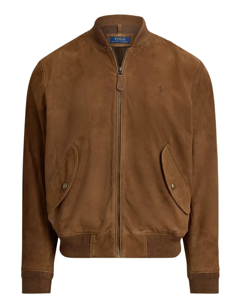 Ralph Lauren Blouson aus Ziegenveloursleder mit Logo-Stickerei in Braun