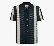 Grobstrick-Kurzarmhemd mit Streifenakzenten und Netzstruktur in