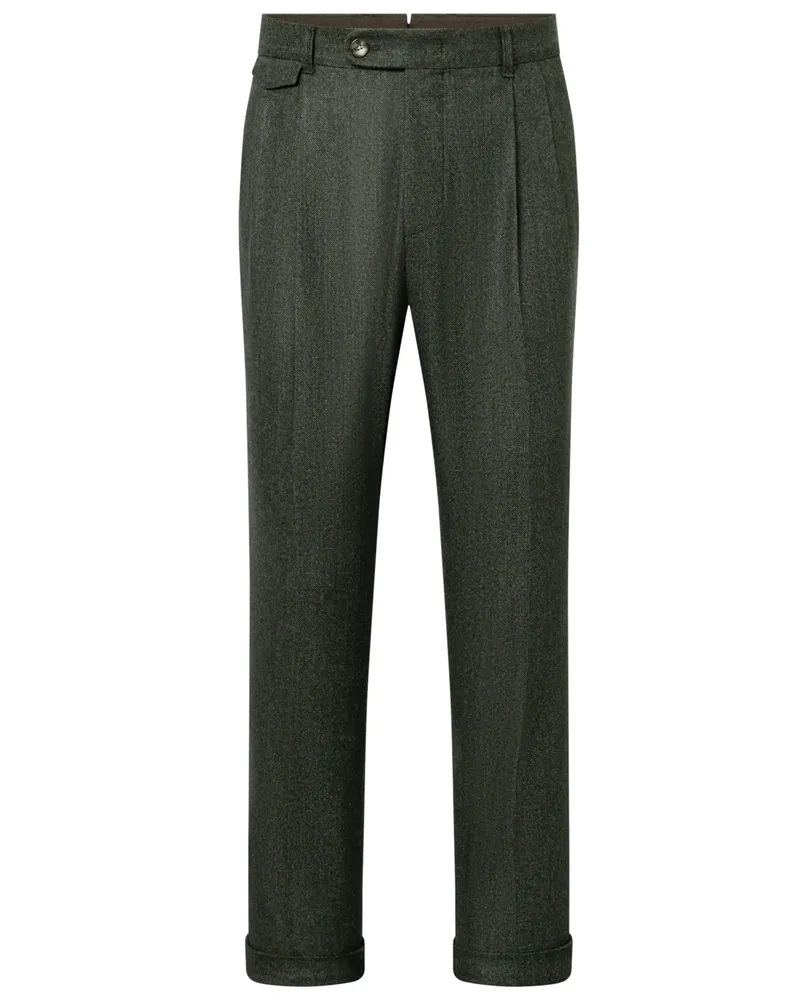 windsor. Bundfaltenhose aus einem Woll-Mix mit Umschlag am Bein, Shaped Fit in Grün