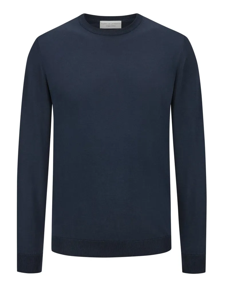 Filippo de Laurentiis Leichter Rundhalspullover aus Crepe Cotton in Marine