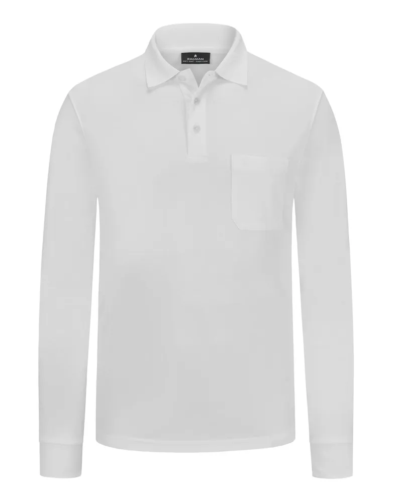 Ragman Langarm Poloshirt mit Brusttasche und Logo-Stickerei Weiß