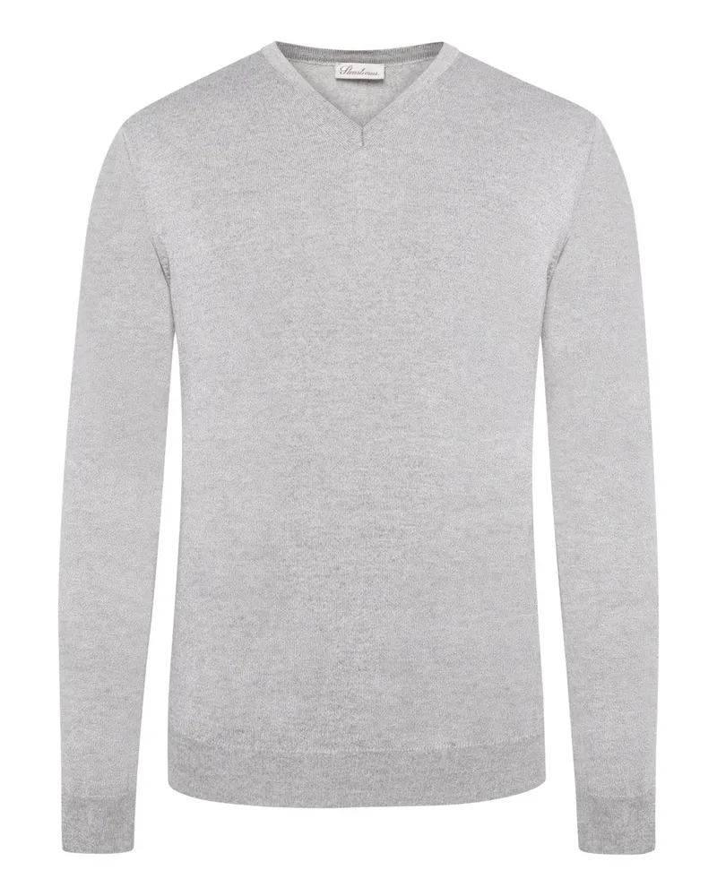 Stenströms Pullover aus Merinowolle mit V-Ausschnitt und Ellenbogenpatches in Beige