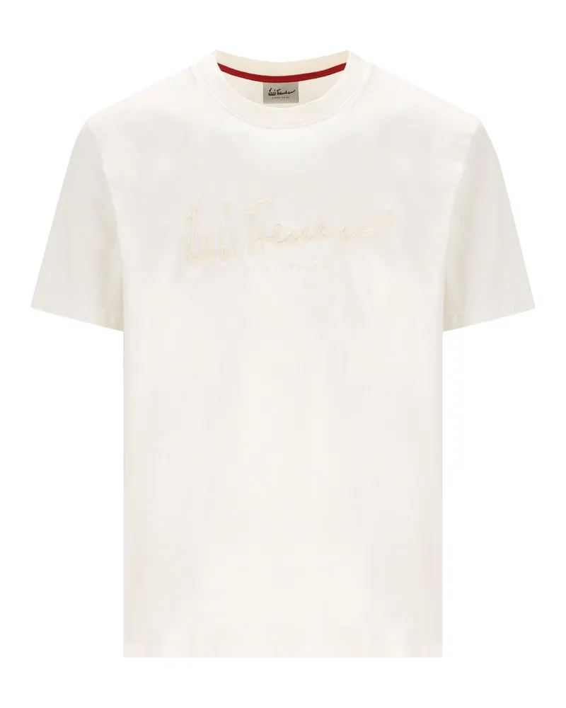 Luis Trenker Festes T-Shirt mit gesticktem Labelschriftzug in Offwhite