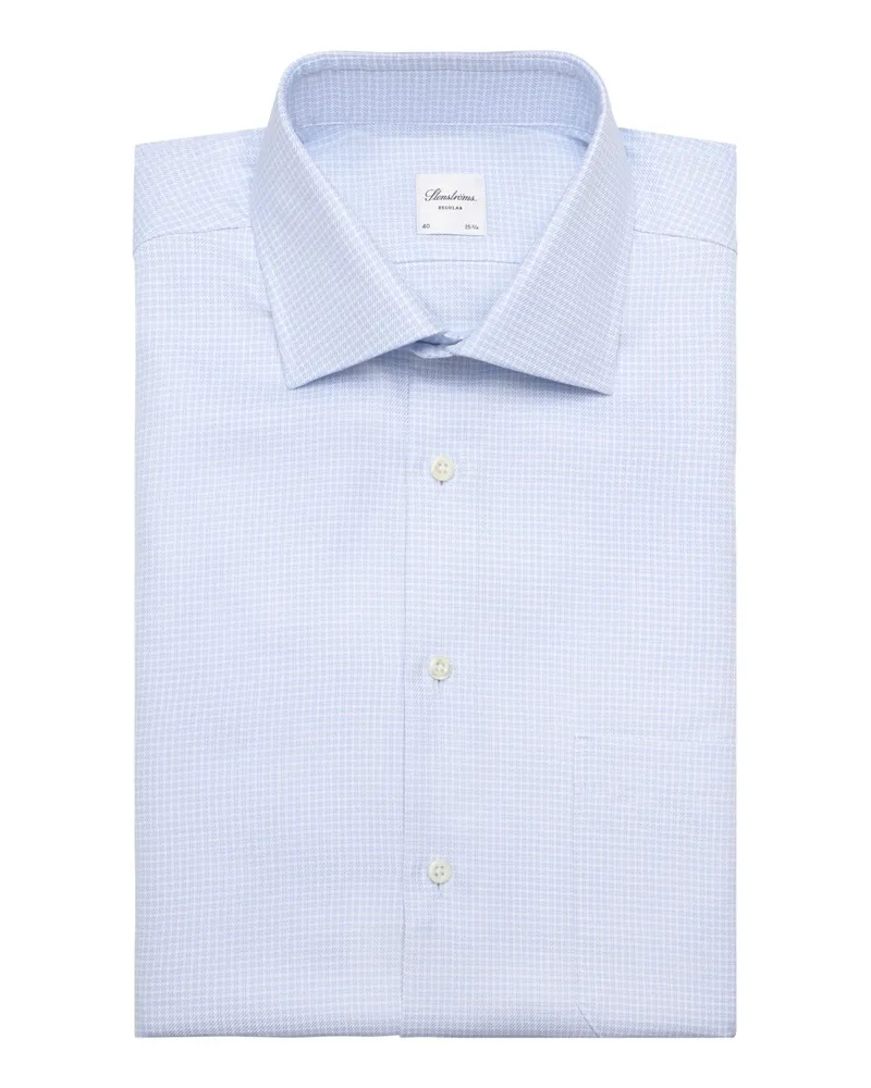 Stenströms Kurzarmhemd mit Kleinmuster aus Twofold Super Cotton, Regular in Hellblau