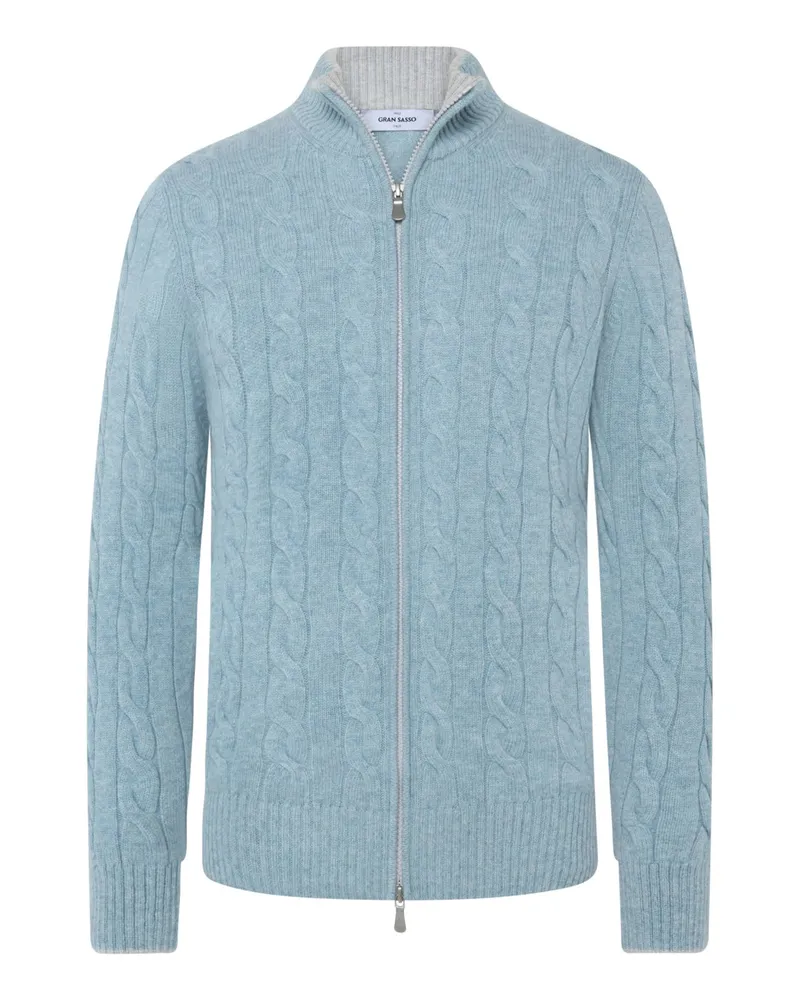 Gran Sasso Zopfstrick-Cardigan aus einem Schurwoll-Mix mit Zip in Hellblau