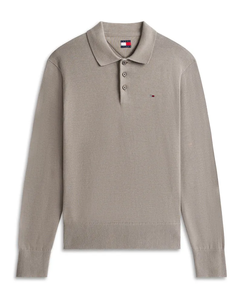Tommy Hilfiger Langärmliges Strick-Poloshirt aus Baumwolle mit Logo-Stickerei in Beige