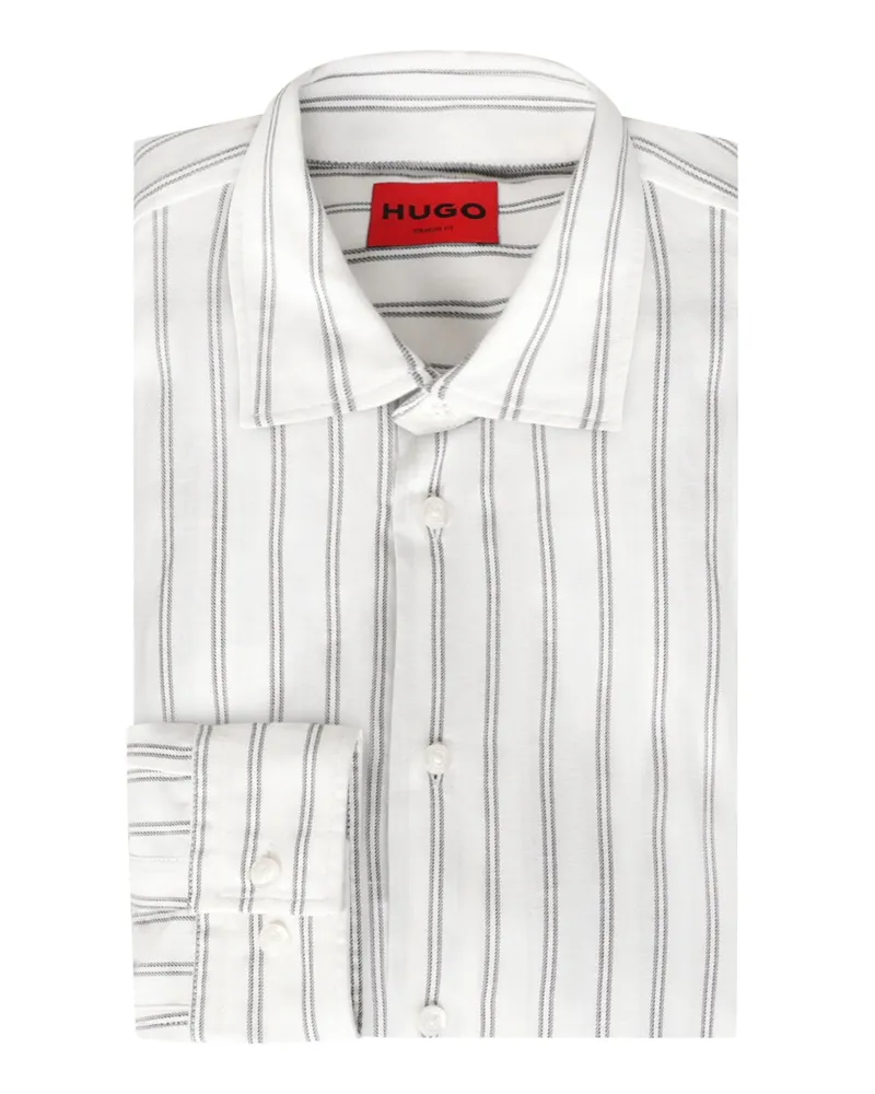 HUGO BOSS Gestreiftes Flanellhemd mit Kentkragen in Offwhite