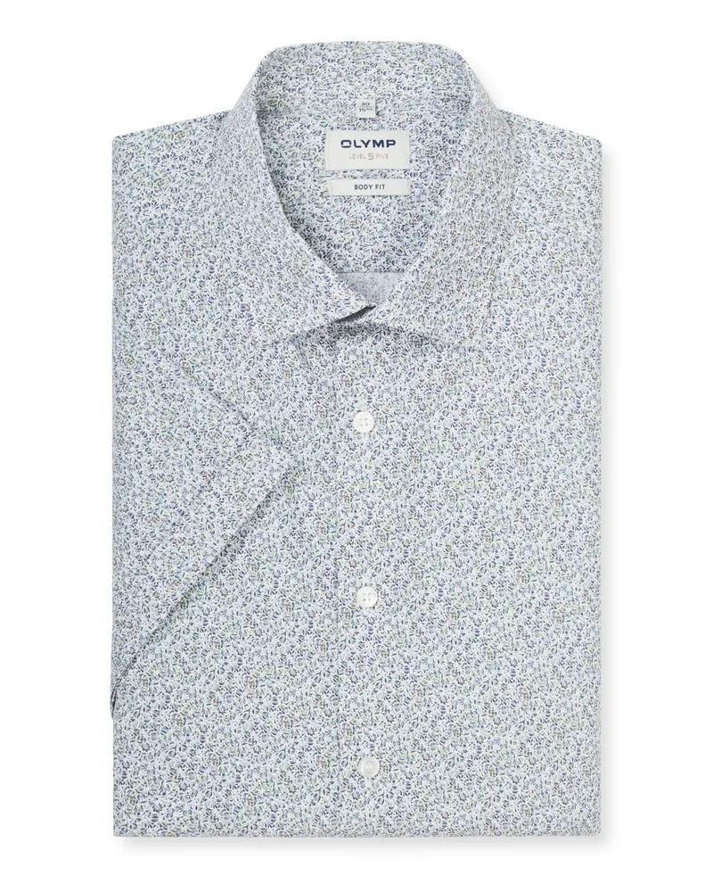 Olymp Level Five, Body Fit, Kurzarmhemd mit floralem Print in Grün