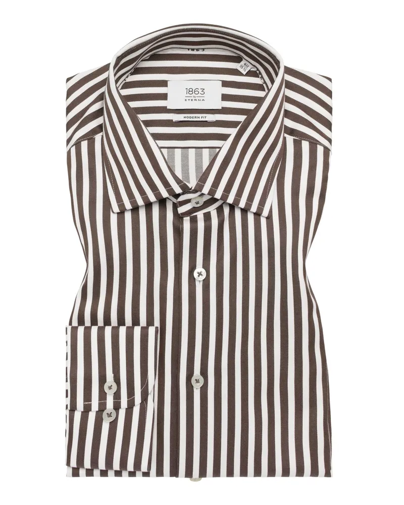 Eterna Streifenhemd aus Baumwolle in Vollzwirn-Qualität, Slim Fit in Braun