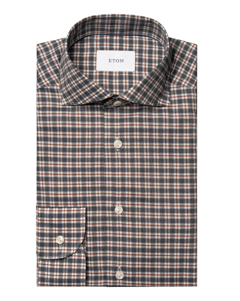 Eton Softes Signature-Flanell-Hemd mit Karomuster, Slim in Marine