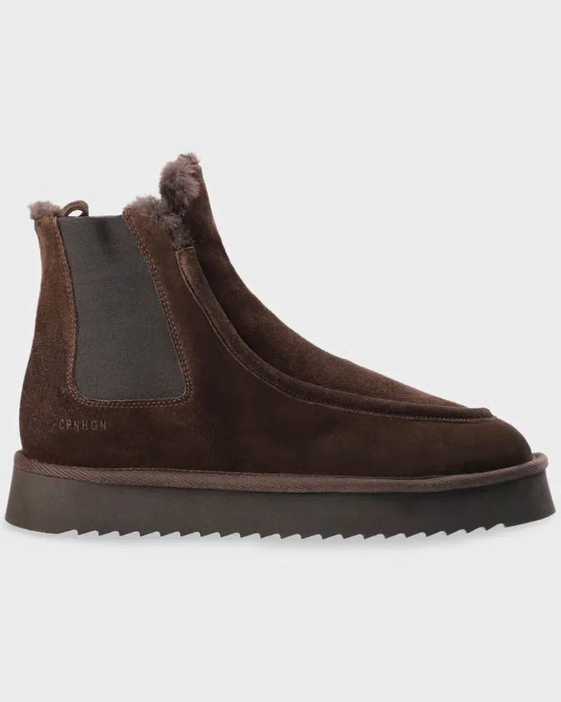 Copenhagen Gefütterte Chelsea Boots aus Wildleder mit Plateausohle in Dunkelbraun