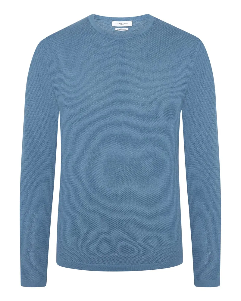 Daniele Fiesoli Leichter Pullover aus Baumwolle mit Reiskornstrick in Blau