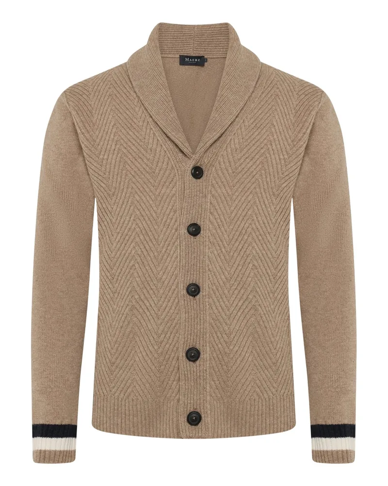 Maerz Strickjacke aus Merinowolle mit Fischgrät-Webstruktur in Beige