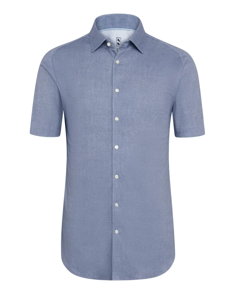 DESOTO Jersey-Kurzarmhemd in Oxford-Struktur mit Kentkragen, Slim in Marine