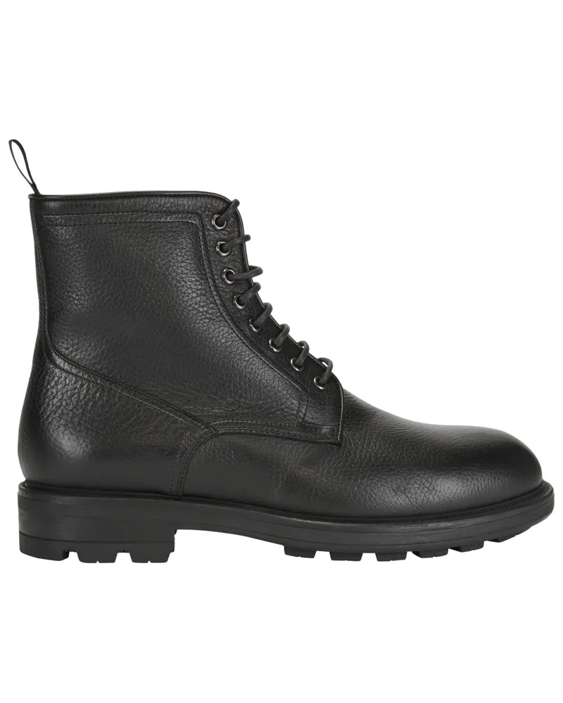 Magnanni Gefütterte Schnürboots aus genarbtem Leder mit Profilsohle in Schwarz