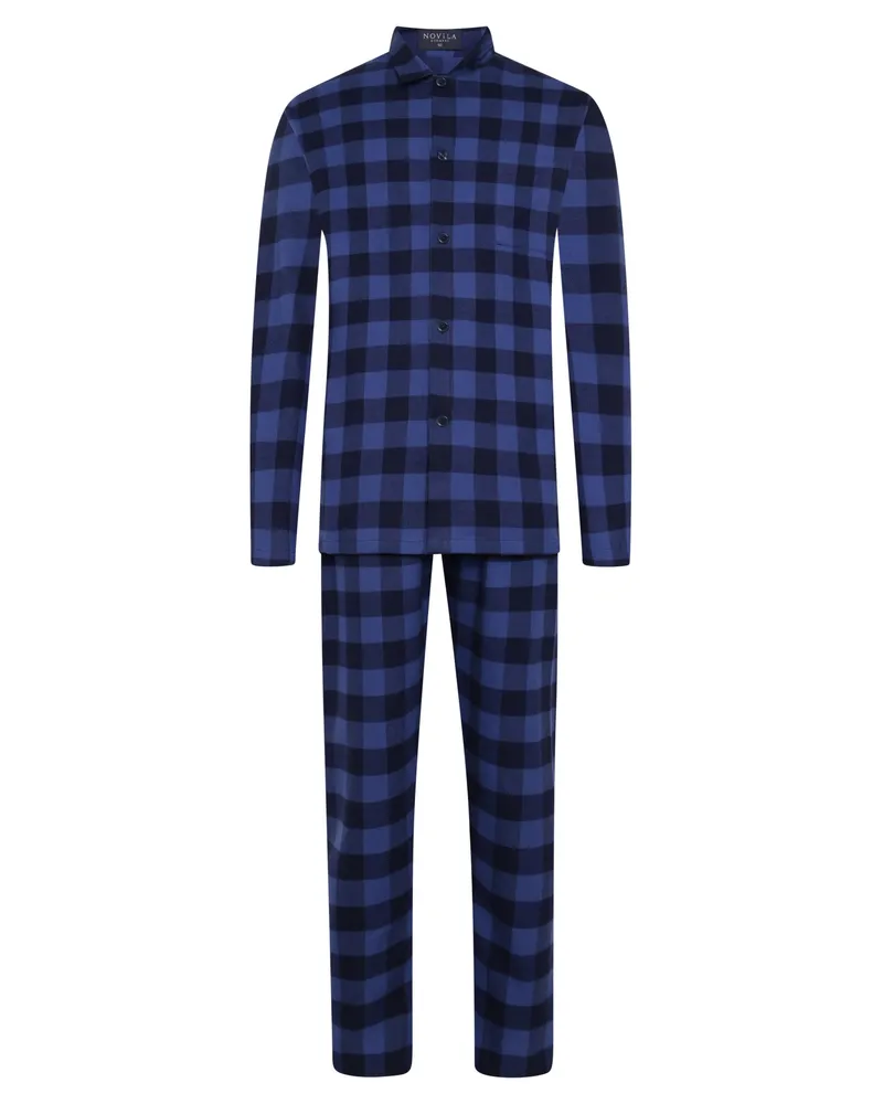 Novila Langer Flanell-Pyjama Marc mit Karomuster in Marine
