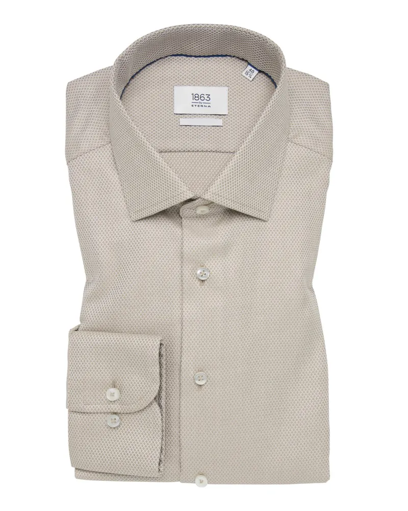 Eterna Baumwollhemd in Vollzwirn-Qualität mit Strukturmuster, Modern Fit in Beige