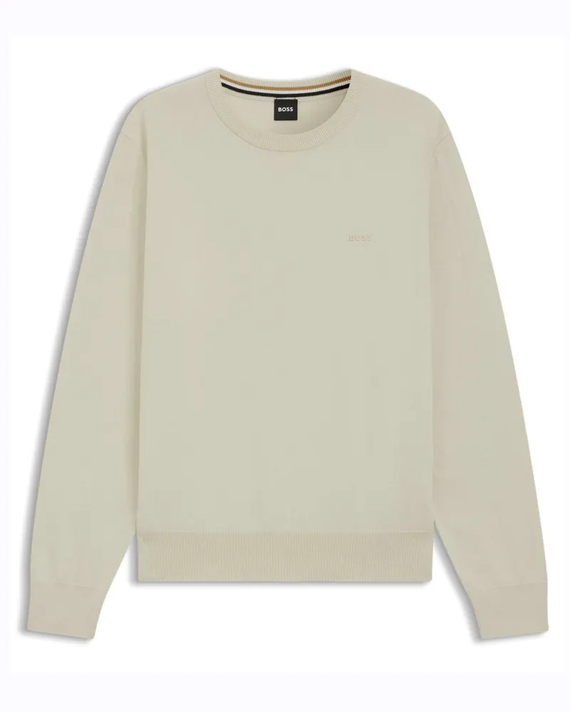 HUGO BOSS Leichter Pullover aus Baumwolle mit Label-Schriftzug in Beige
