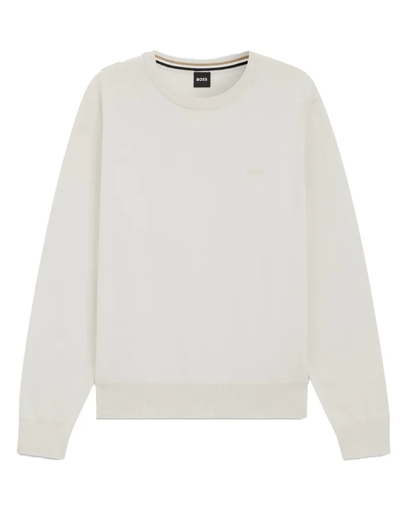 HUGO BOSS Leichter Pullover aus Baumwolle mit Label-Schriftzug in Beige