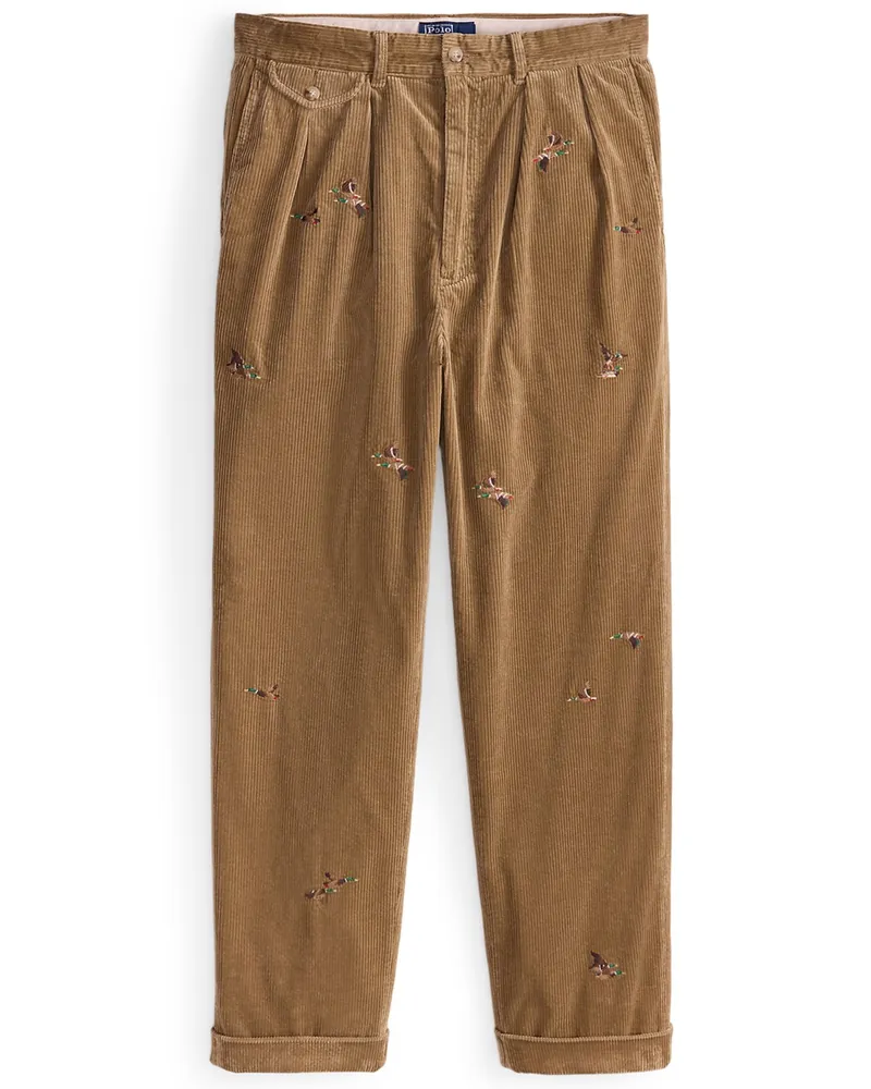 Ralph Lauren Cordhose mit Bundfalte und Aufnähern, Relaxed Fit in Beige
