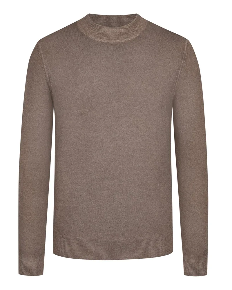 Gran Sasso Leichter Pullover aus Schurwolle mit niedrigem Stehkragen in Beige