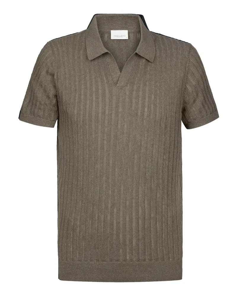 Profuomo Poloshirt aus einem gestreiften Baumwollstrick mit Leinen in Braun