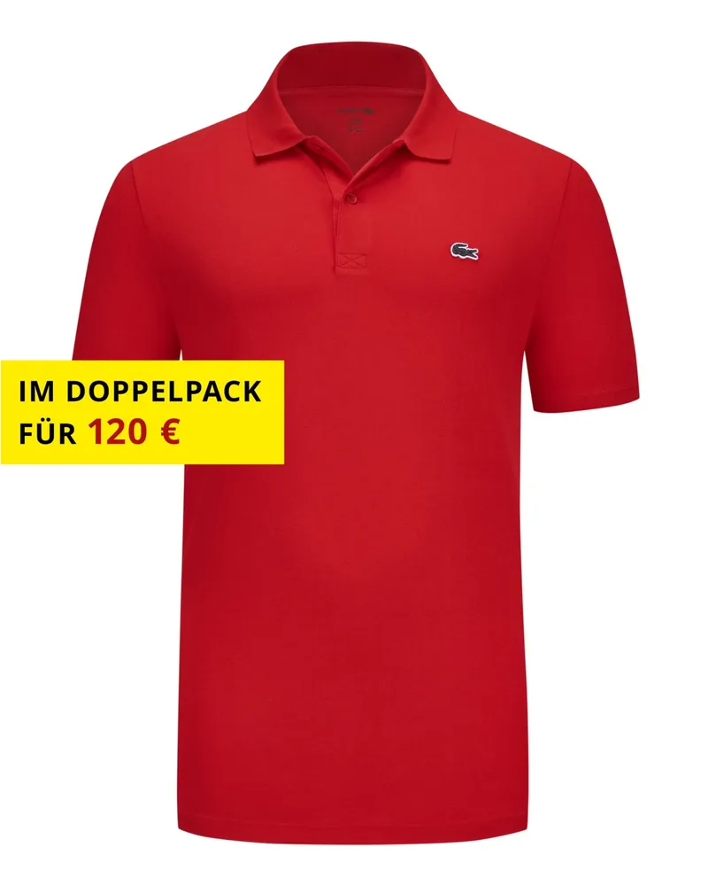 Lacoste Stretch-Poloshirt Waffelpique DH5522 mit Krokodil-Stickerei in Rot