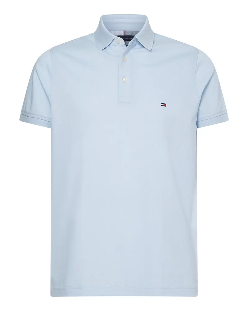 Tommy Hilfiger Piqué-Poloshirt 1985 mit Stretch und Flag-Stickerei, Slim Fit in Hellblau