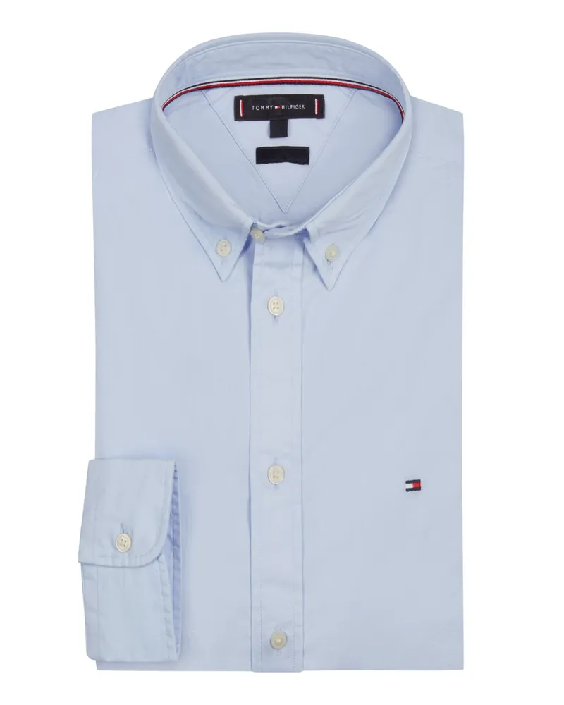 Tommy Hilfiger Hemd THFlex aus Baumwolle mit Logo-Stickerei, Regular Fit in Hellblau