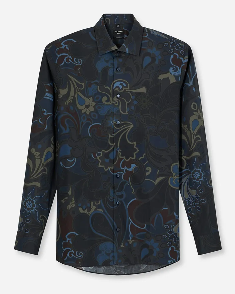 Olymp No. Six, Super Slim Fit, Hemd mit Allover-Print in Oliv