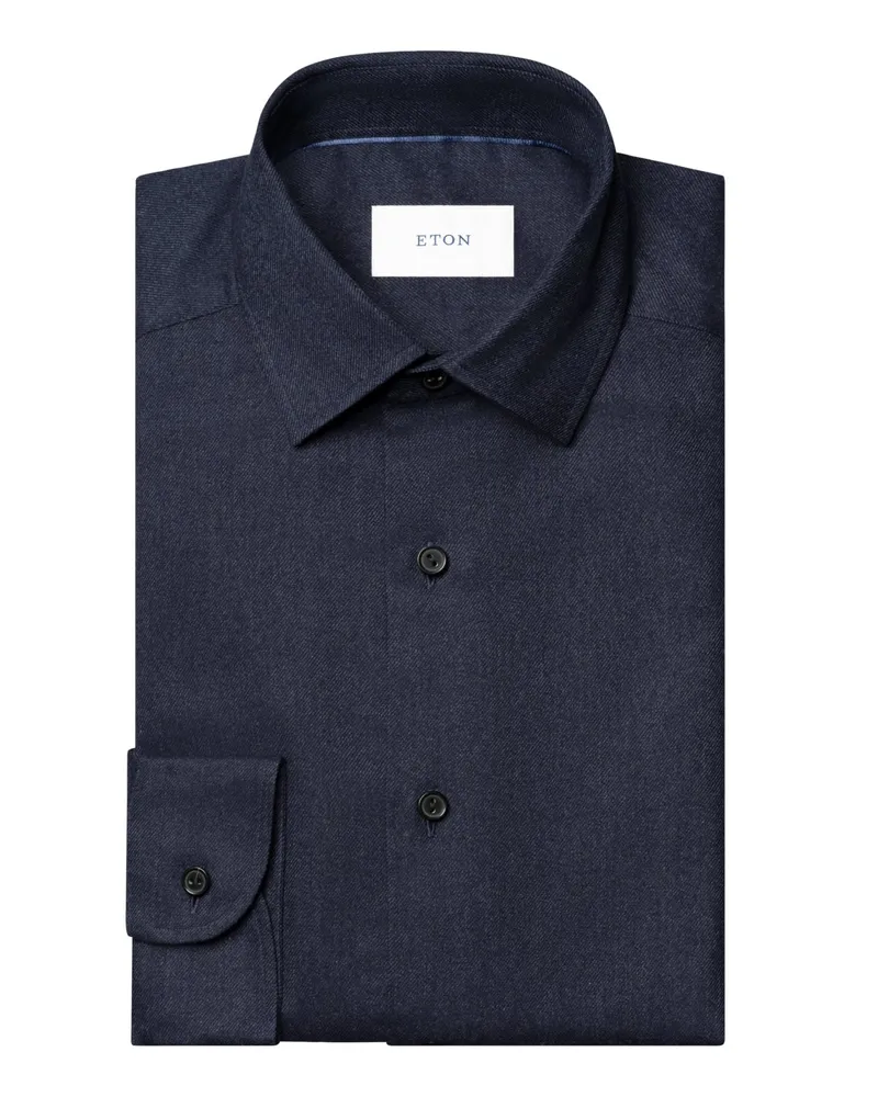 Eton Flanellhemd mit feinem Diagonalstreifen, Casual Fit in Marine