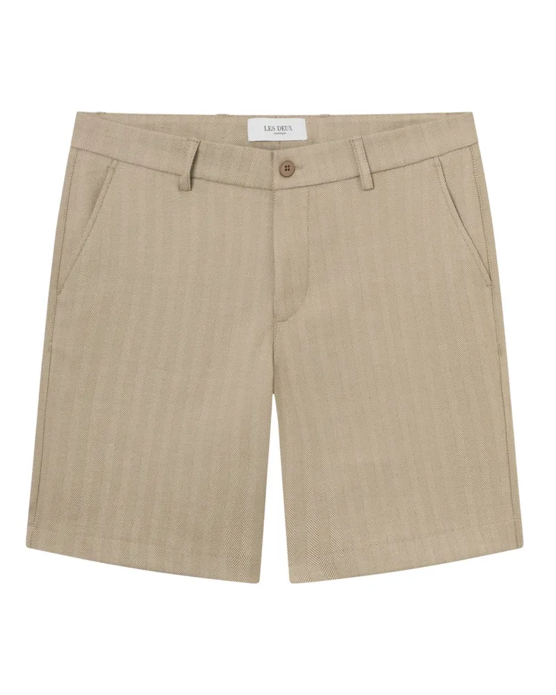 LES DEUX Shorts mit Fischgrad-Muster Beige