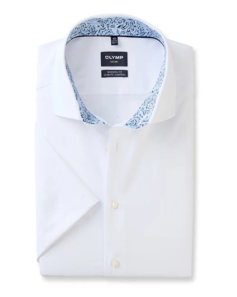 Olymp Luxor, Modern Fit, Kurzarmhemd in Stretch-Qualität in Weiß