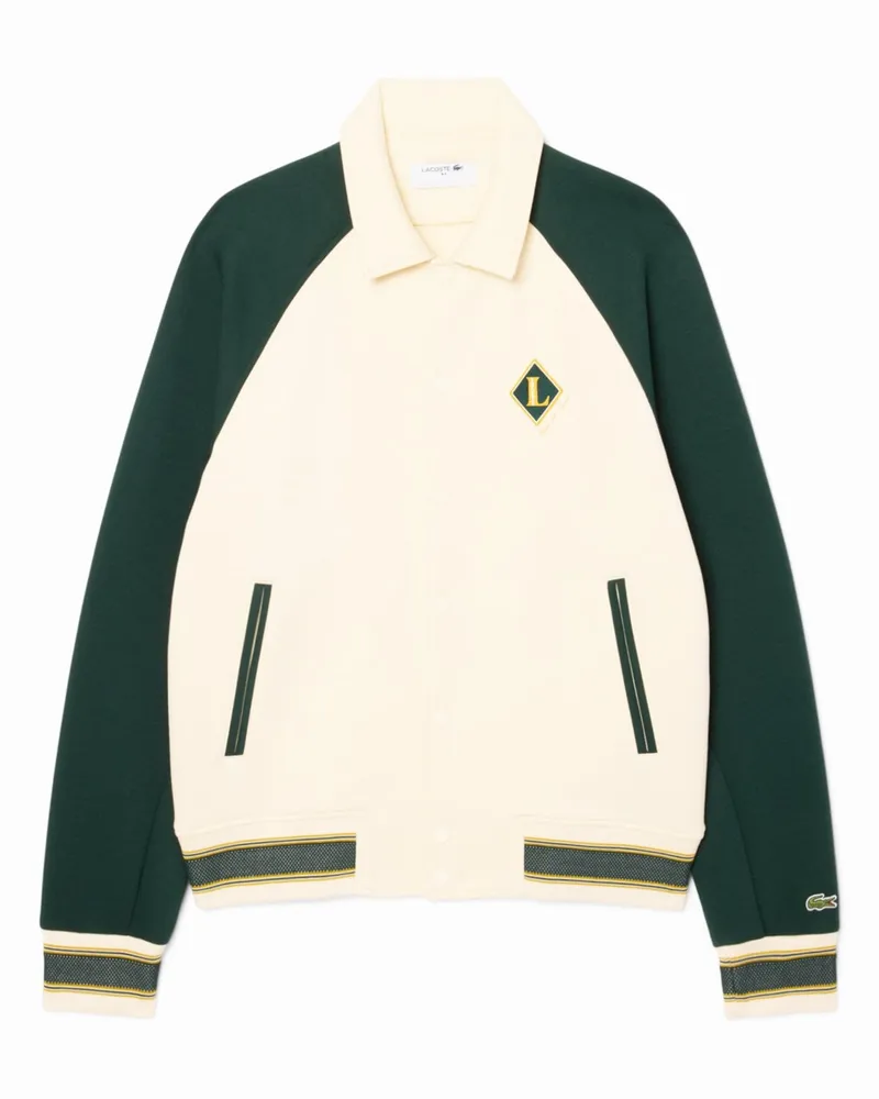 Lacoste Sweat-Collegejacke Heritage mit Kontrastbündchen in Beige