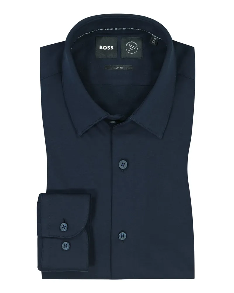 HUGO BOSS Hemd im Baumwoll-Mix, Slim Fit in Marine
