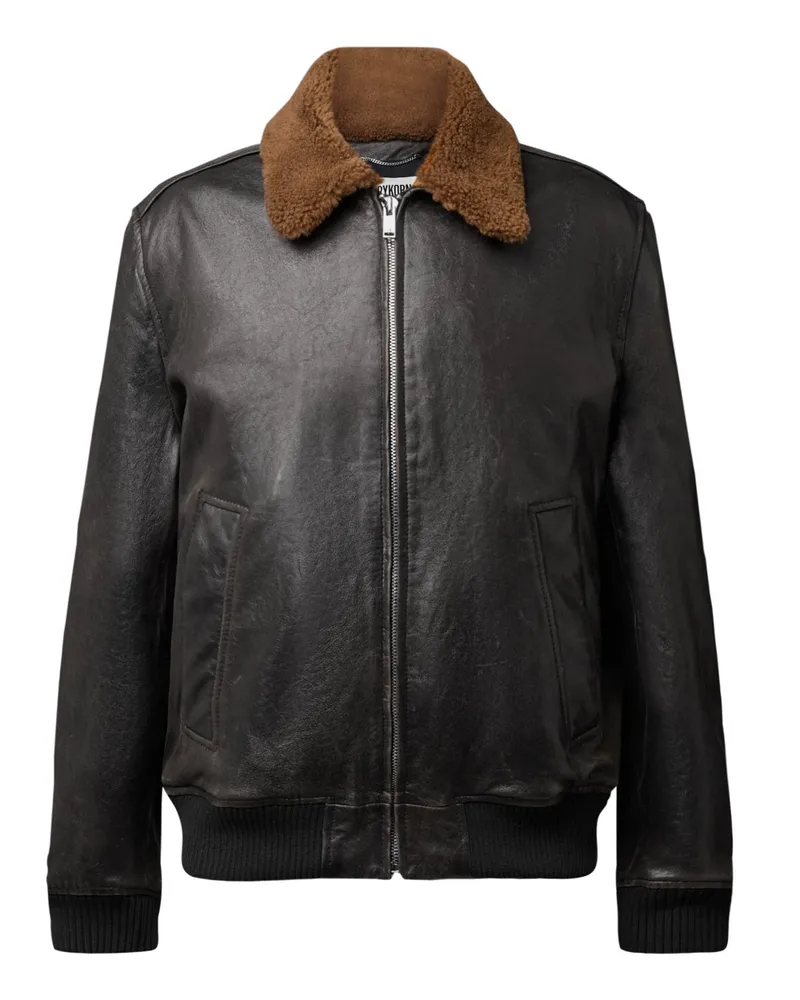 Drykorn Fliegerjacke aus robustem Nappaleder mit Teddykragen in Dunkelbraun