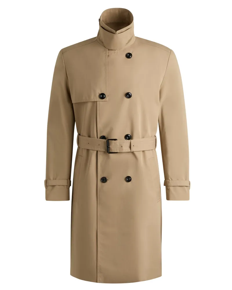 HUGO BOSS Zweireihiger Trenchcoat aus einem Baumwoll-Mix, Comfort Fit in Beige