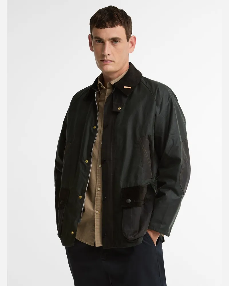 Barbour Wachsjacke Icons Bedale mit Cordkragen und Tartan-Akzenten in Grün