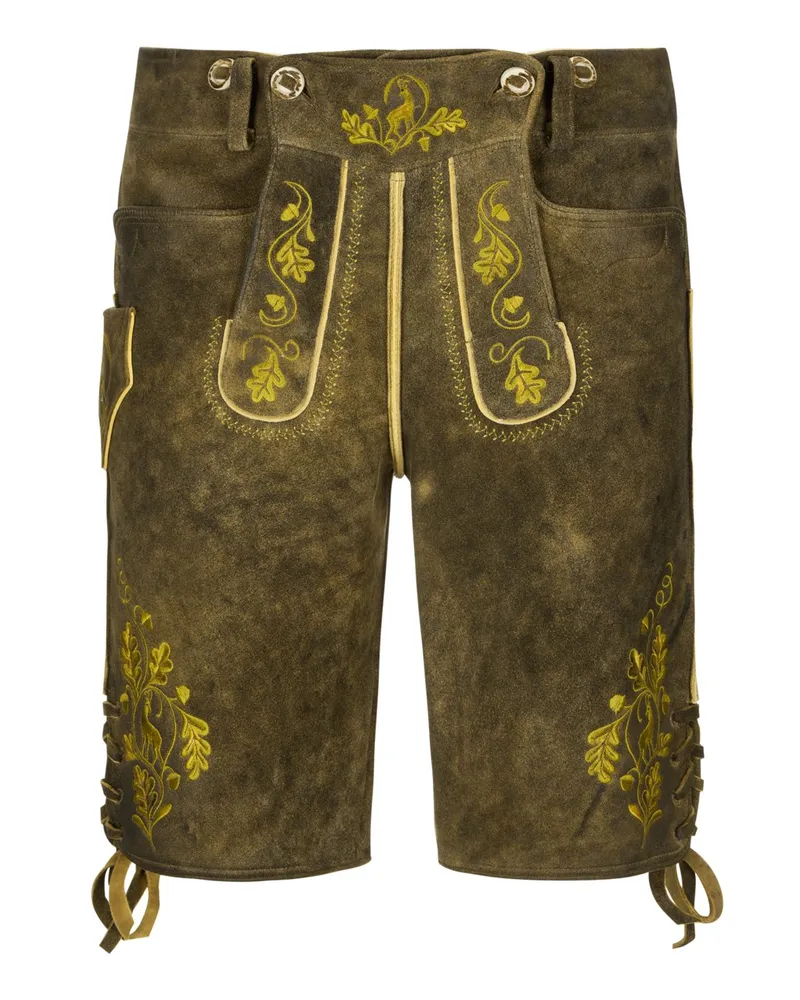 Meindl Lederhose Nockerberg aus Hirschleder mit Zierstitching in Braun